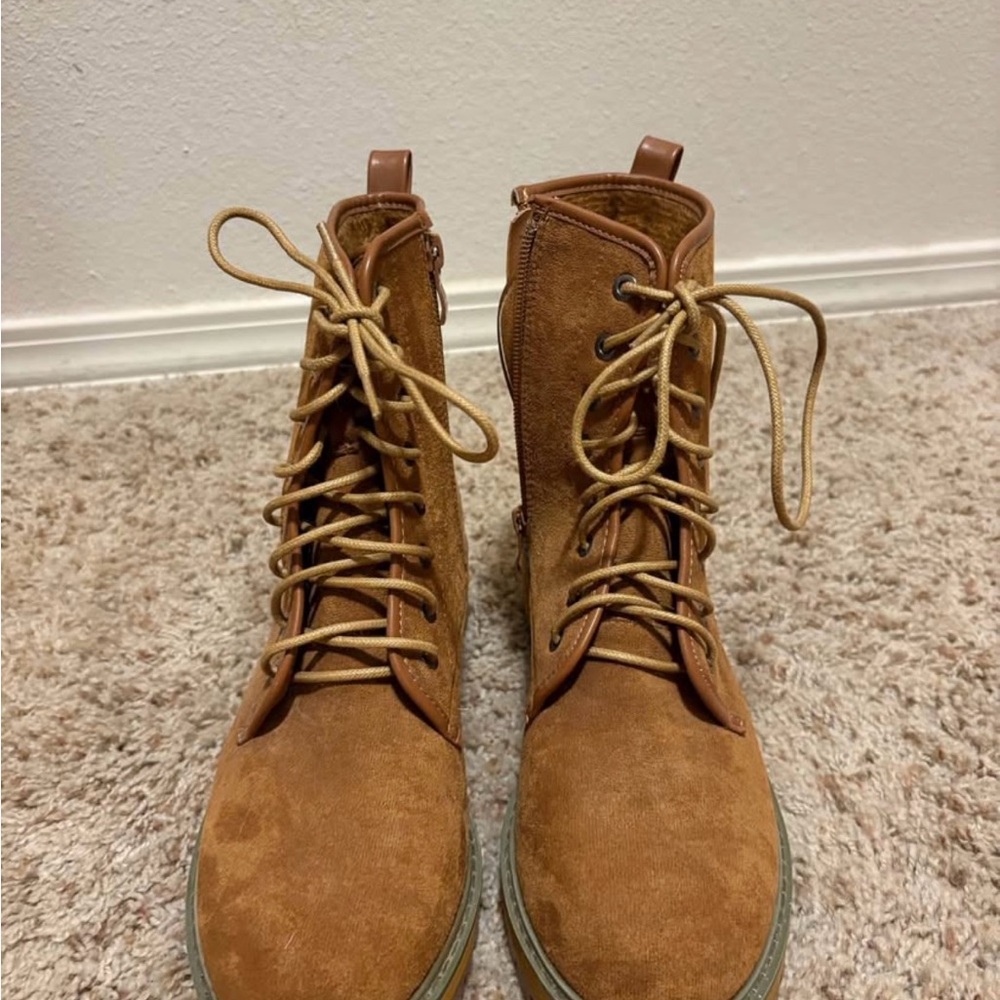 Brown Suede Combat Boots